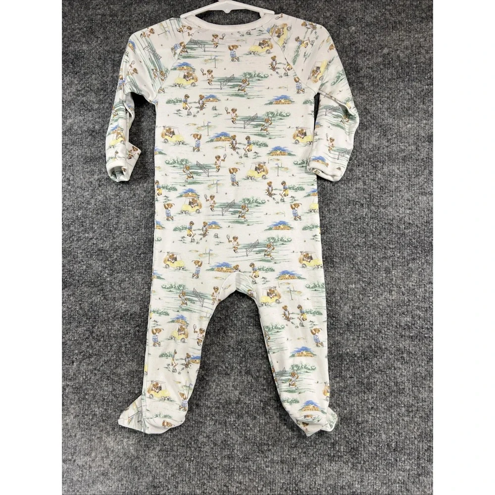 Ralph Lauren Polo Bear Golf Tennis Footed One-Piece Sleeper 9M - EUC